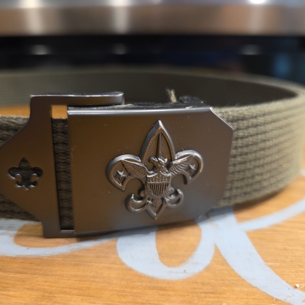Boy Scout Khaki Green Webbing Belt Green Gear Buckle 60 Inches 2X Men EXCELLENT‎